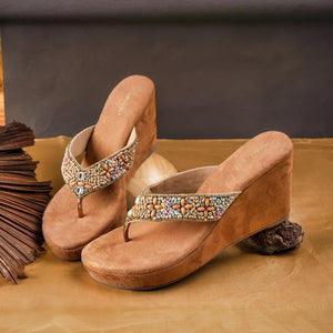 Sparkly Brown Beaded Wedge Sandals