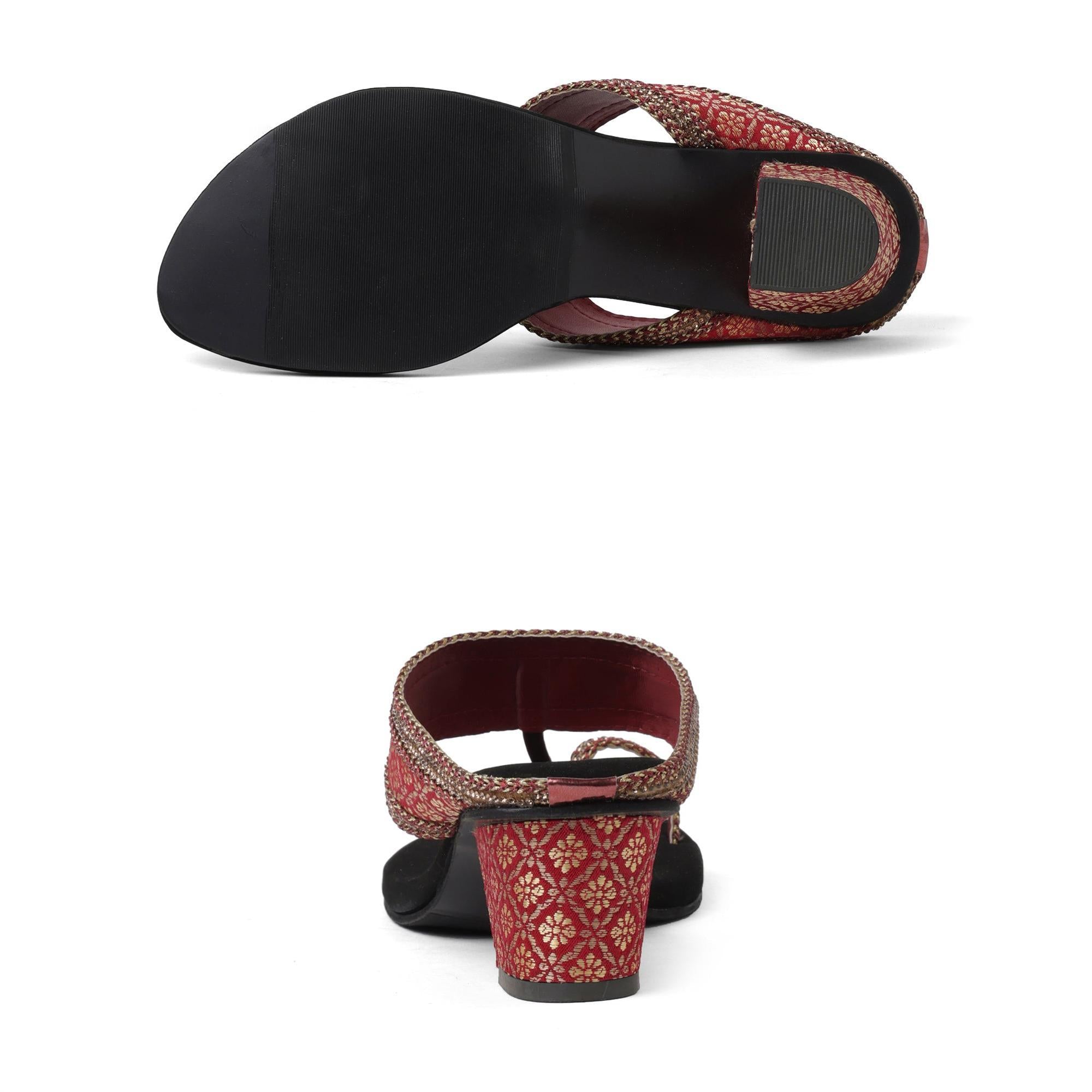 Regal Red Ethnic-Motif Block Heels