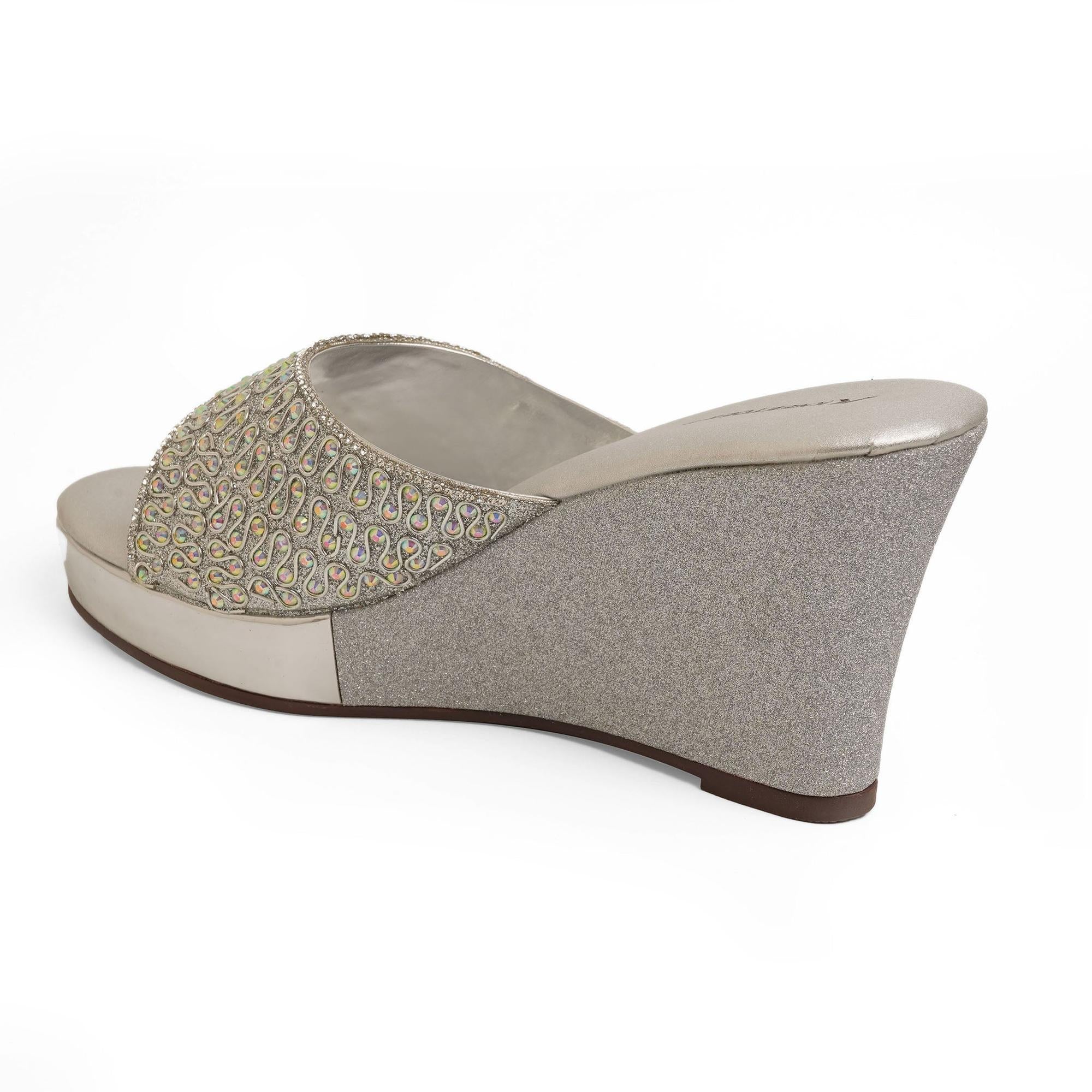 Gleamglow Silver Wedge Heel Sandals
