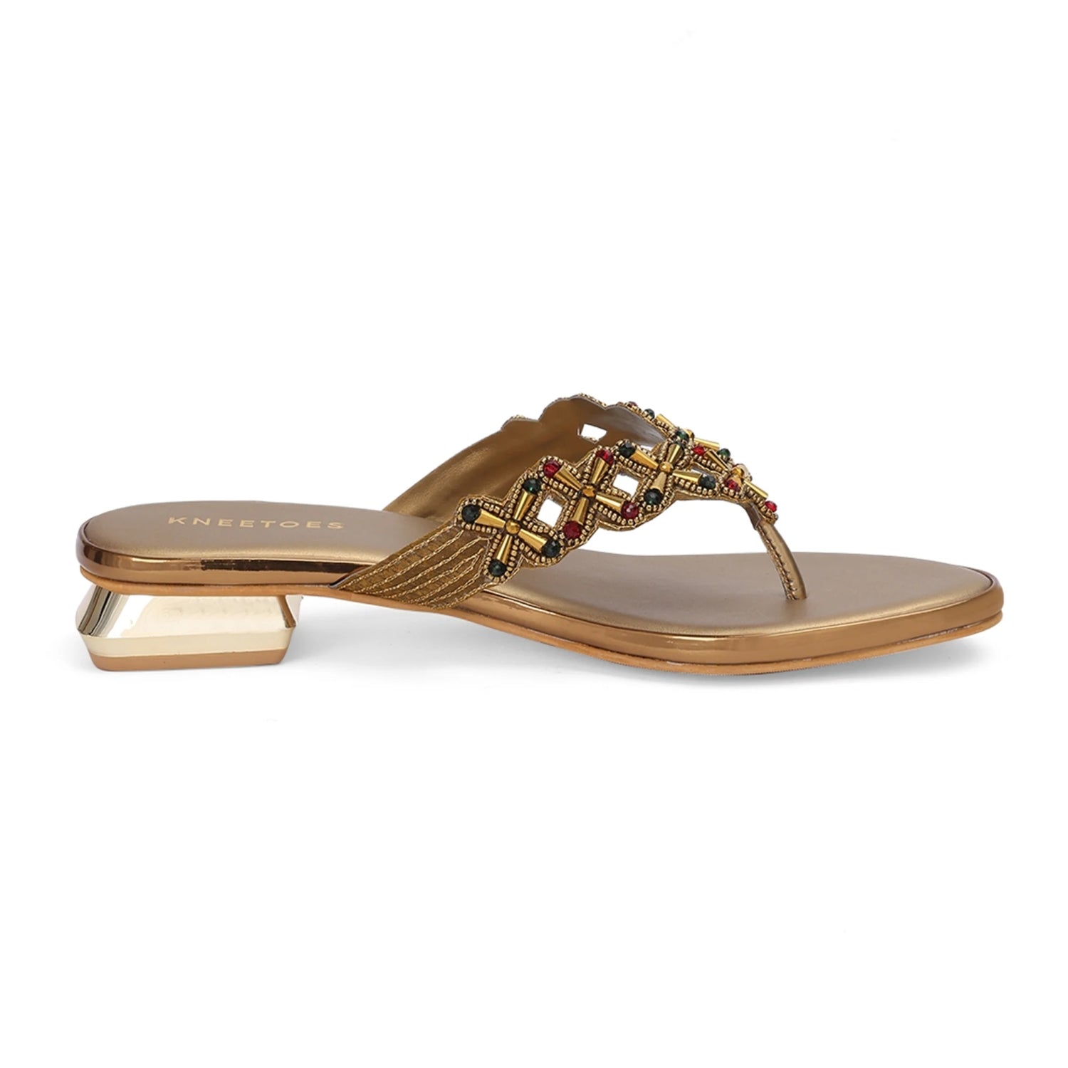 Embellished Bronze Stylish Thong Sandals