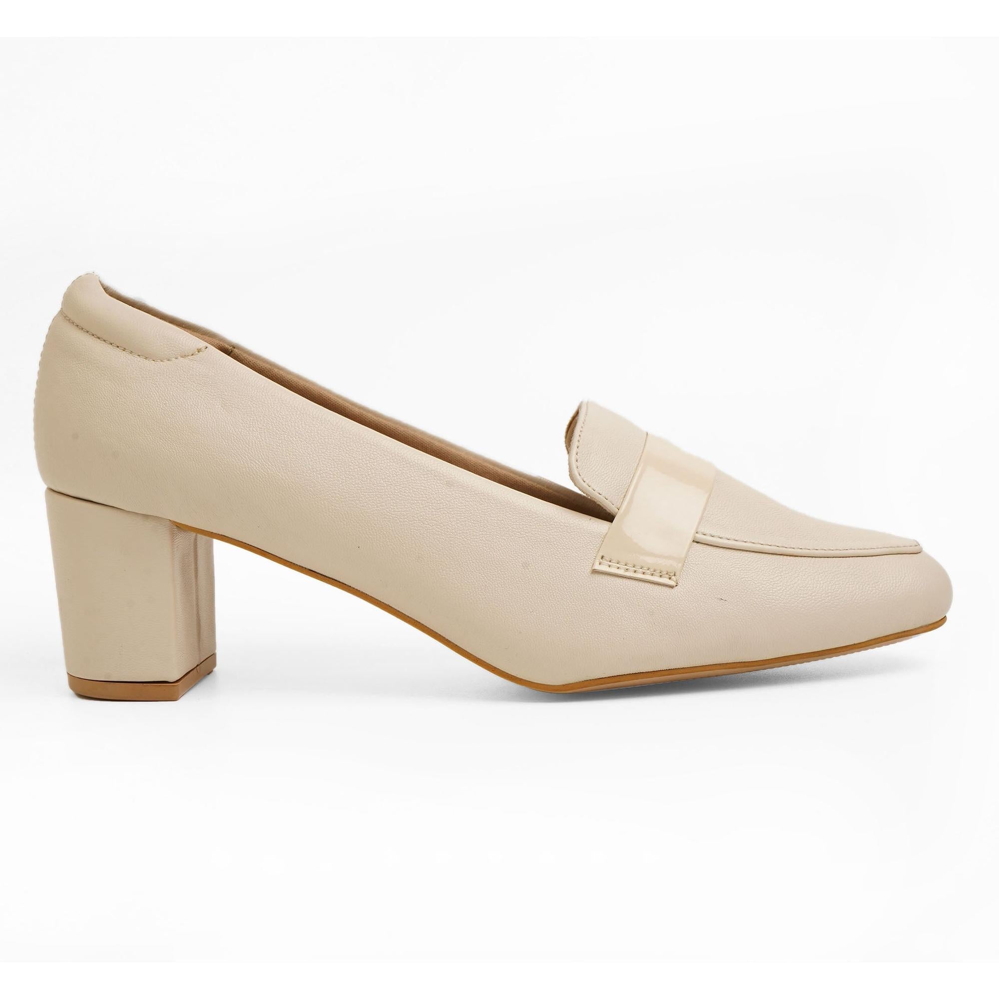 Classic Charm Beige Block Heel Loafer Shoes