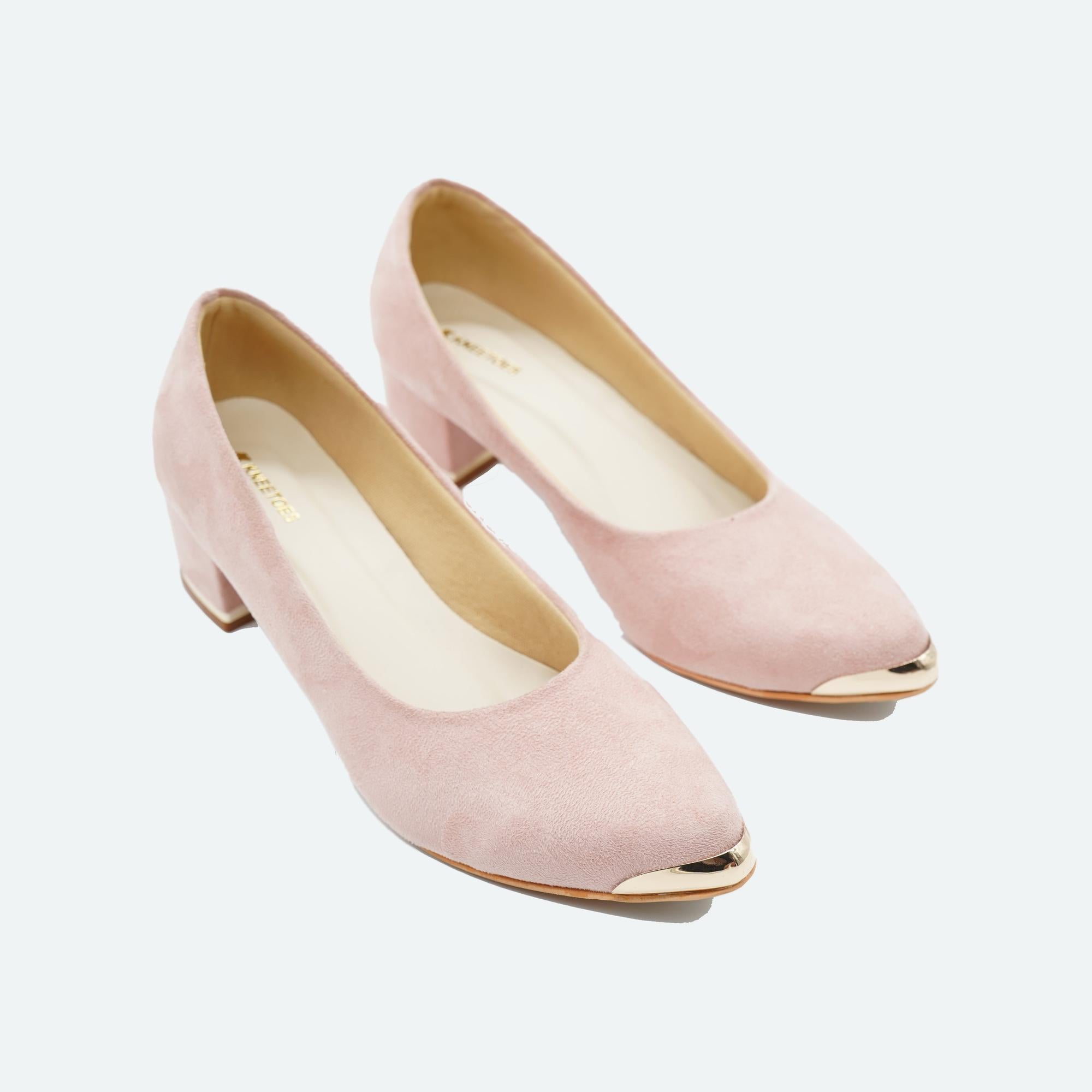 Soft Blush Peach Block Heel Pumps