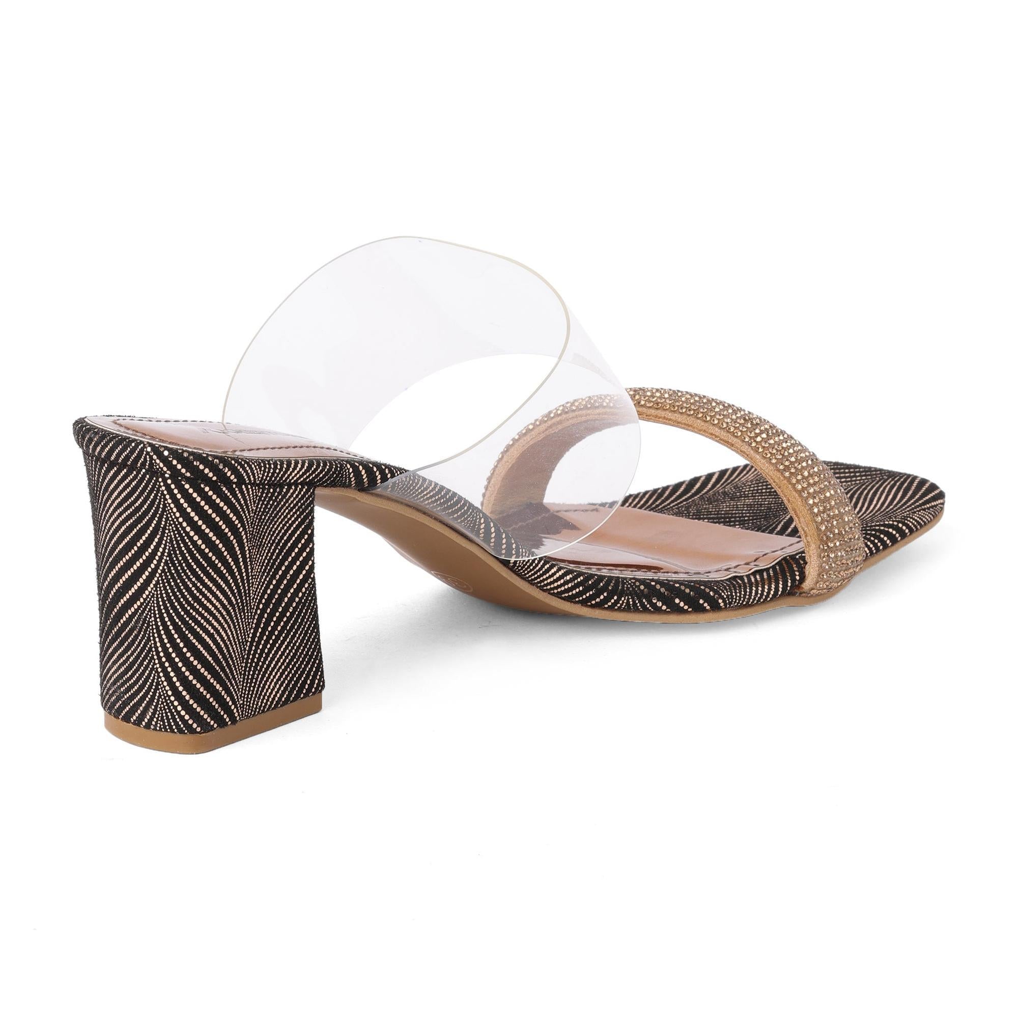 Sparkly Bronze Stone-work Block Heels