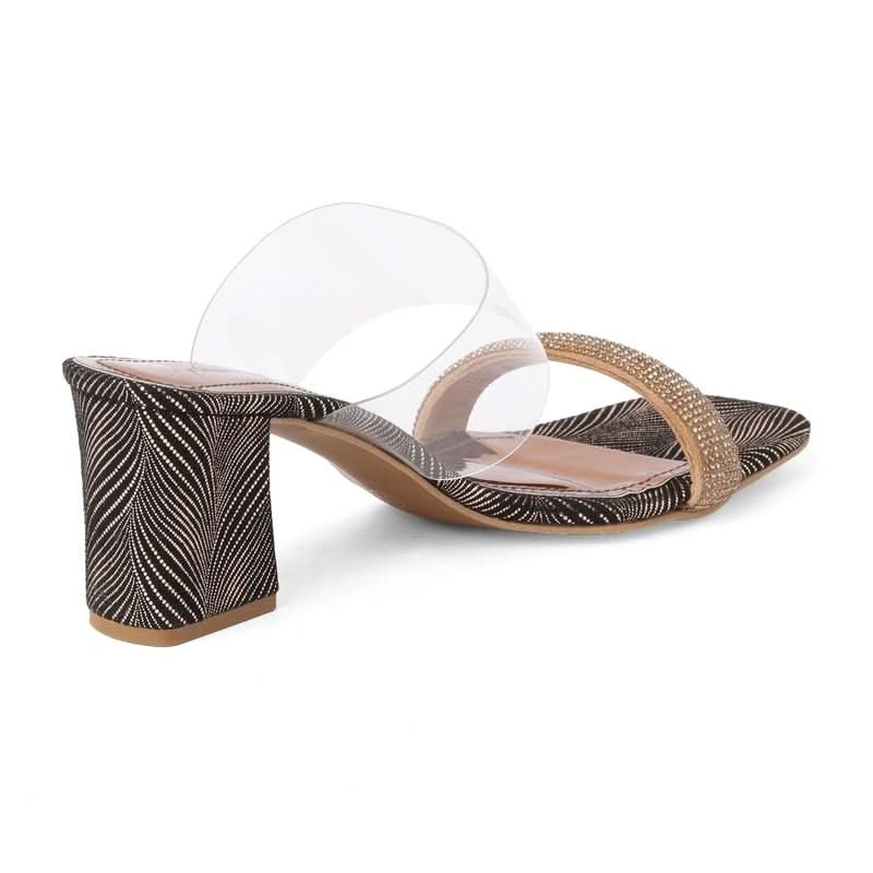 Sparkly Bronze Stone-work Block Heels