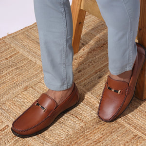 Elite Tan Buckle Accent Loafers