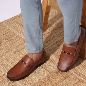 Elite Tan Buckle Accent Loafers