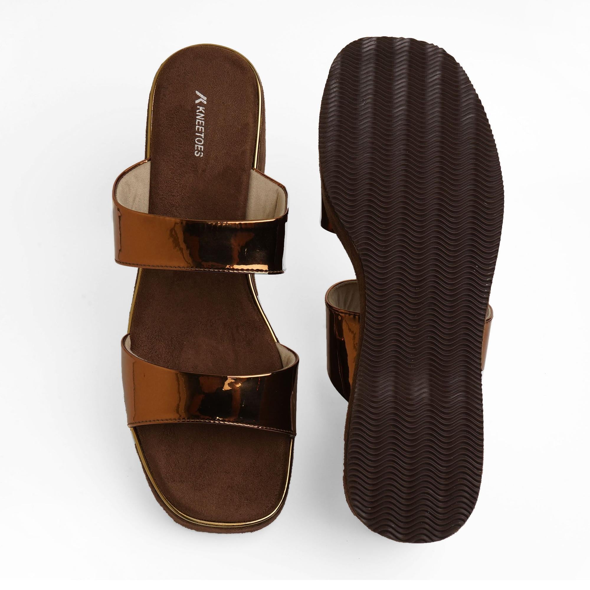 Shiny-Pop Bronze Open-Toe Wedge Heels