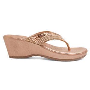 Gemglow Rose-Gold Thong Wedge Sandals