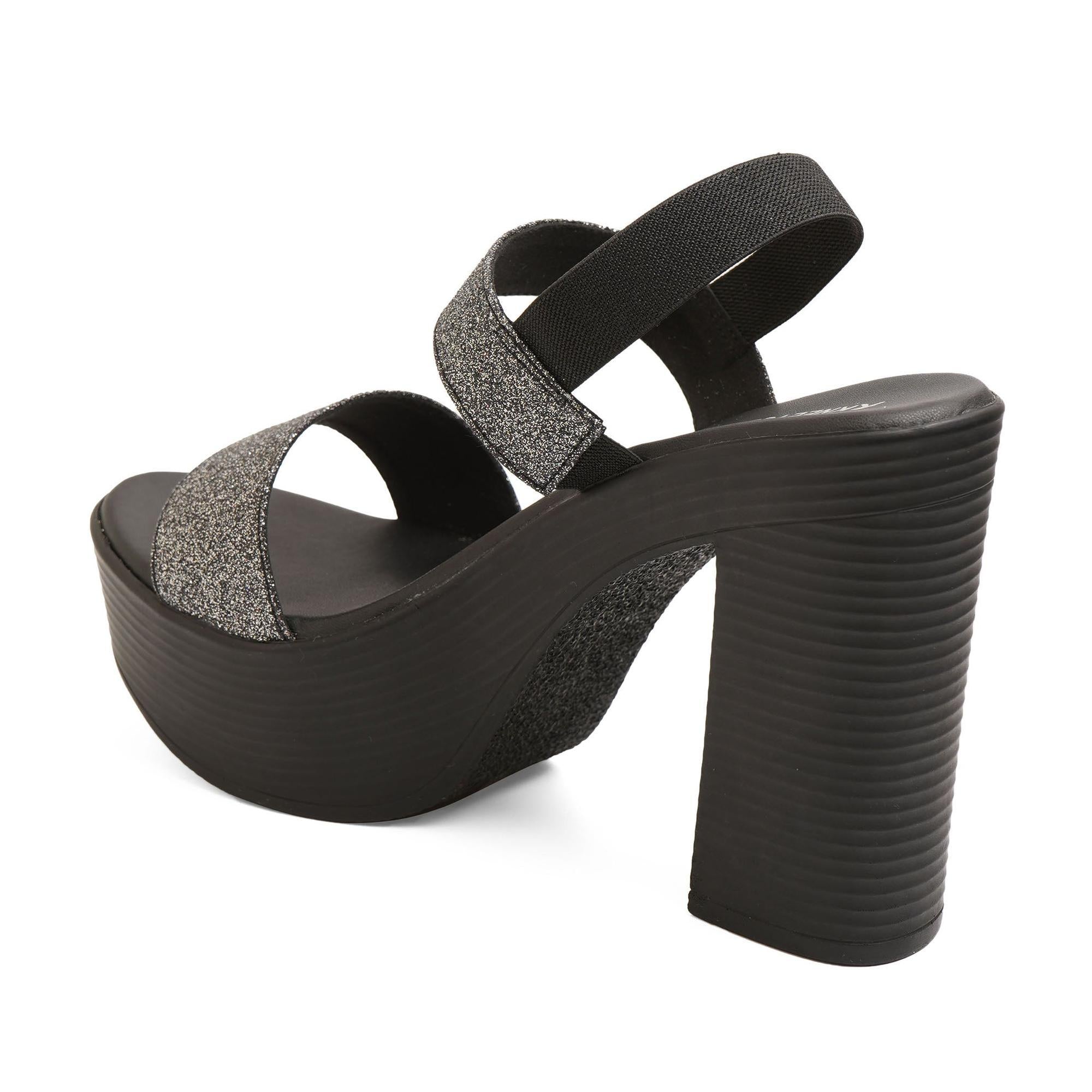 Shimmering Black Stacked High Heels