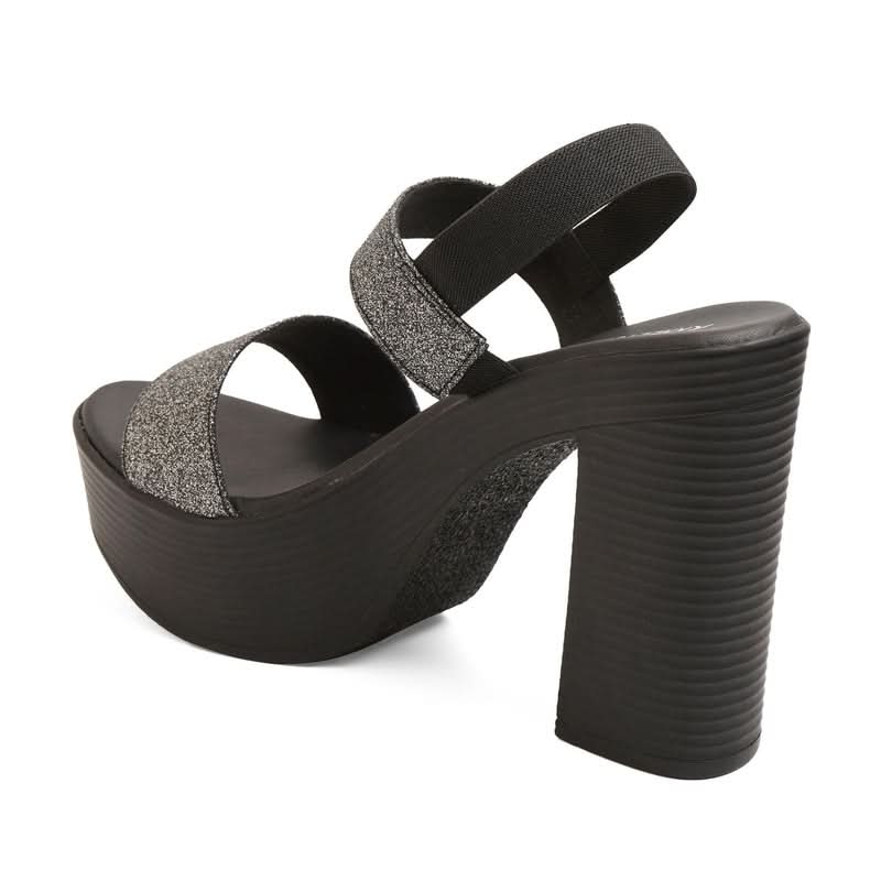 Shimmering Black Stacked High Heels