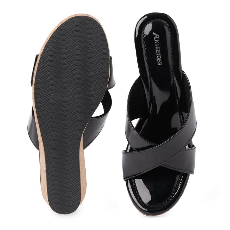 Dazzle Flash Black Criss-Cross Wedge Sandals