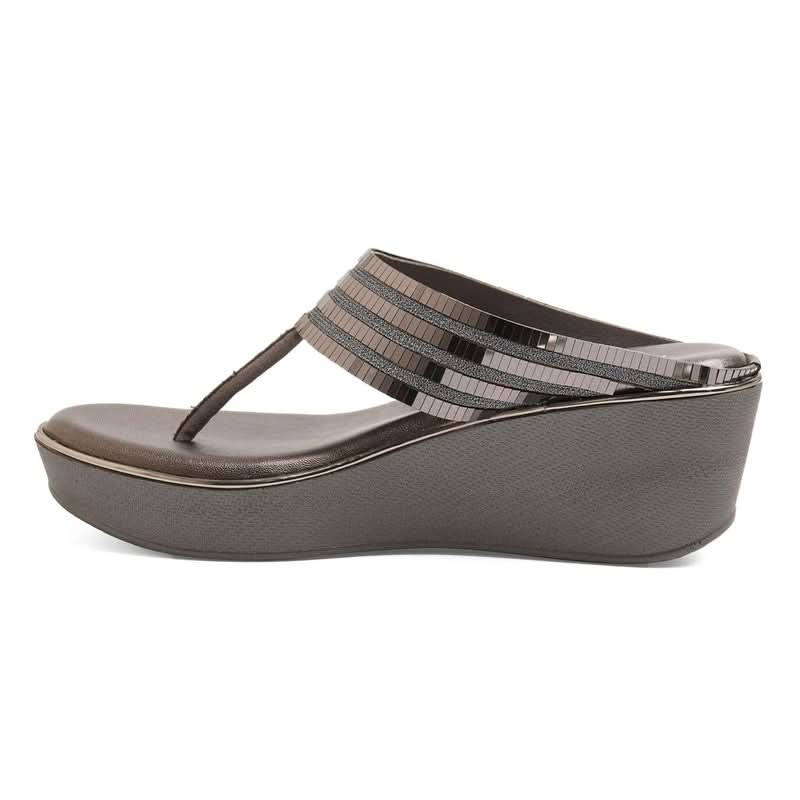 Sparkly Black Wedge T-Strap Sandals