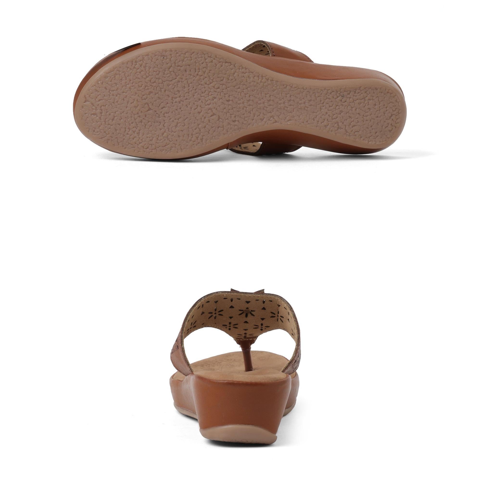 Classic Brown Flower Cut-Work Thong Sandals