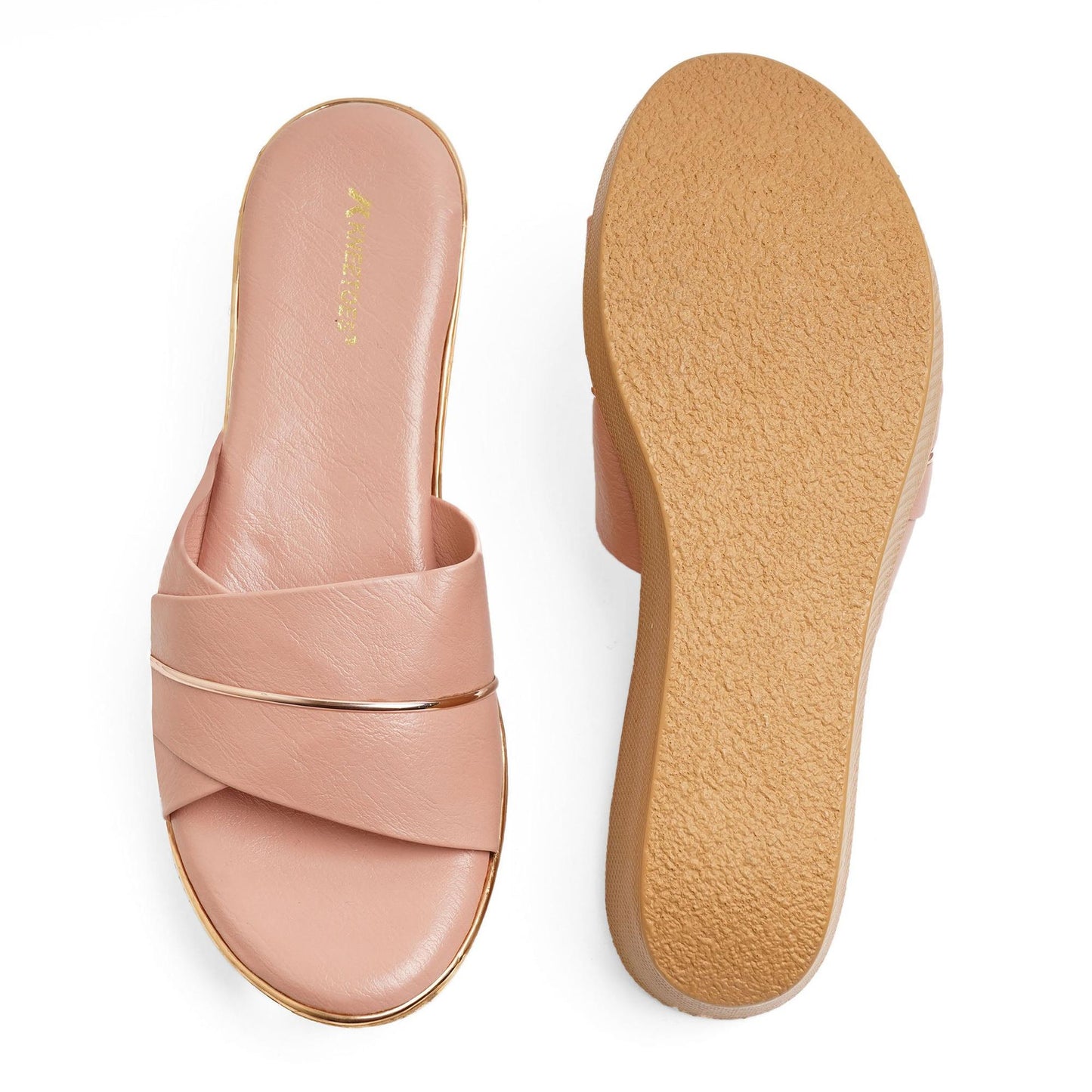Light-Pink Solid Wedge Open-Toe Sandals