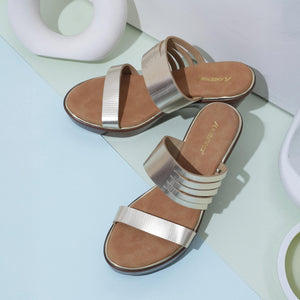 Sparkly Gold Multi-Strap Block Heel Sandals