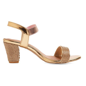 Rose-Gold Gemglow Block Heel Party Sandals