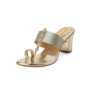 Bold Gem Embellished Gold One-Toe Sandals