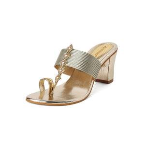 Bold Gem Embellished Gold One-Toe Sandals