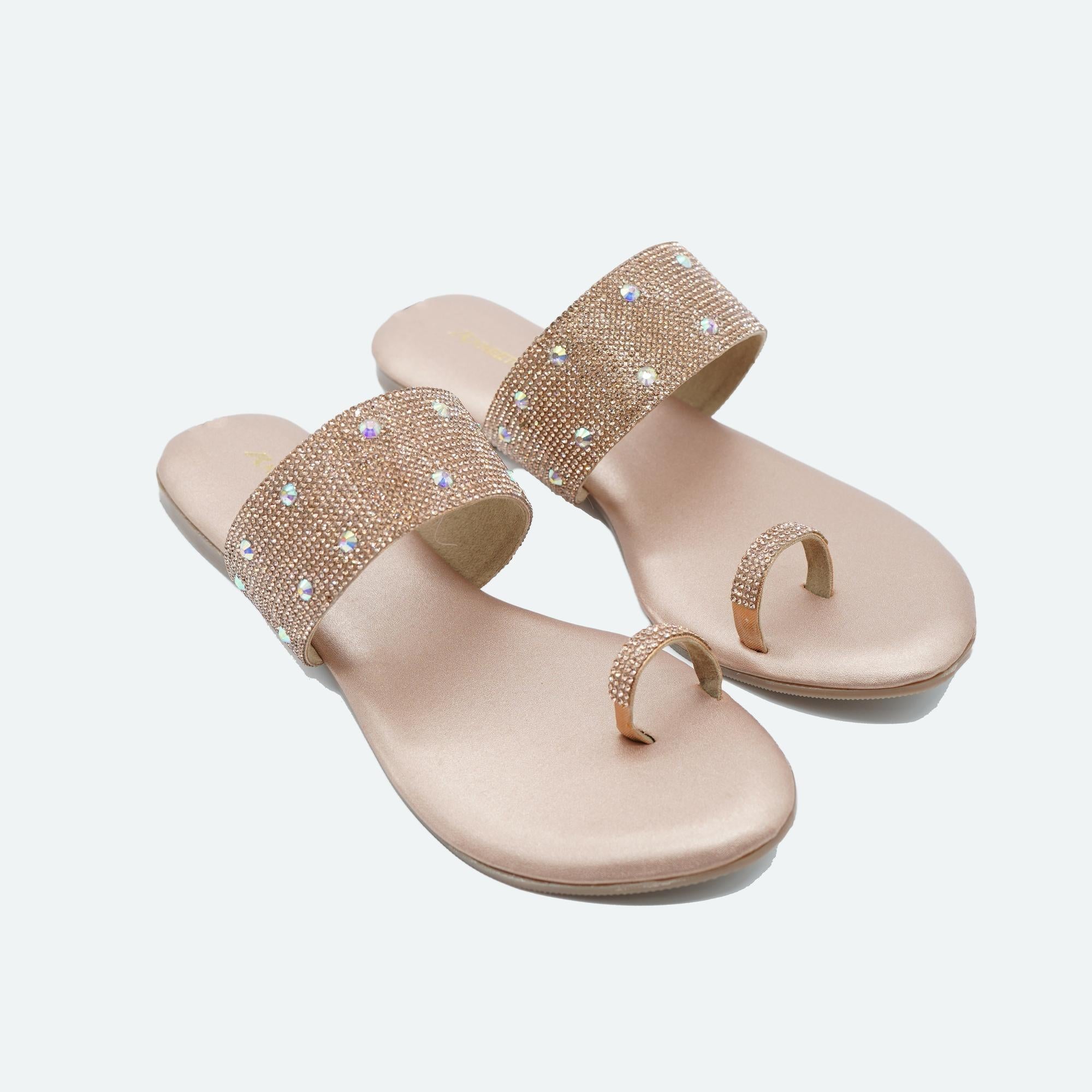 Gemglow Embellished Rose Gold One-Toe Sandals