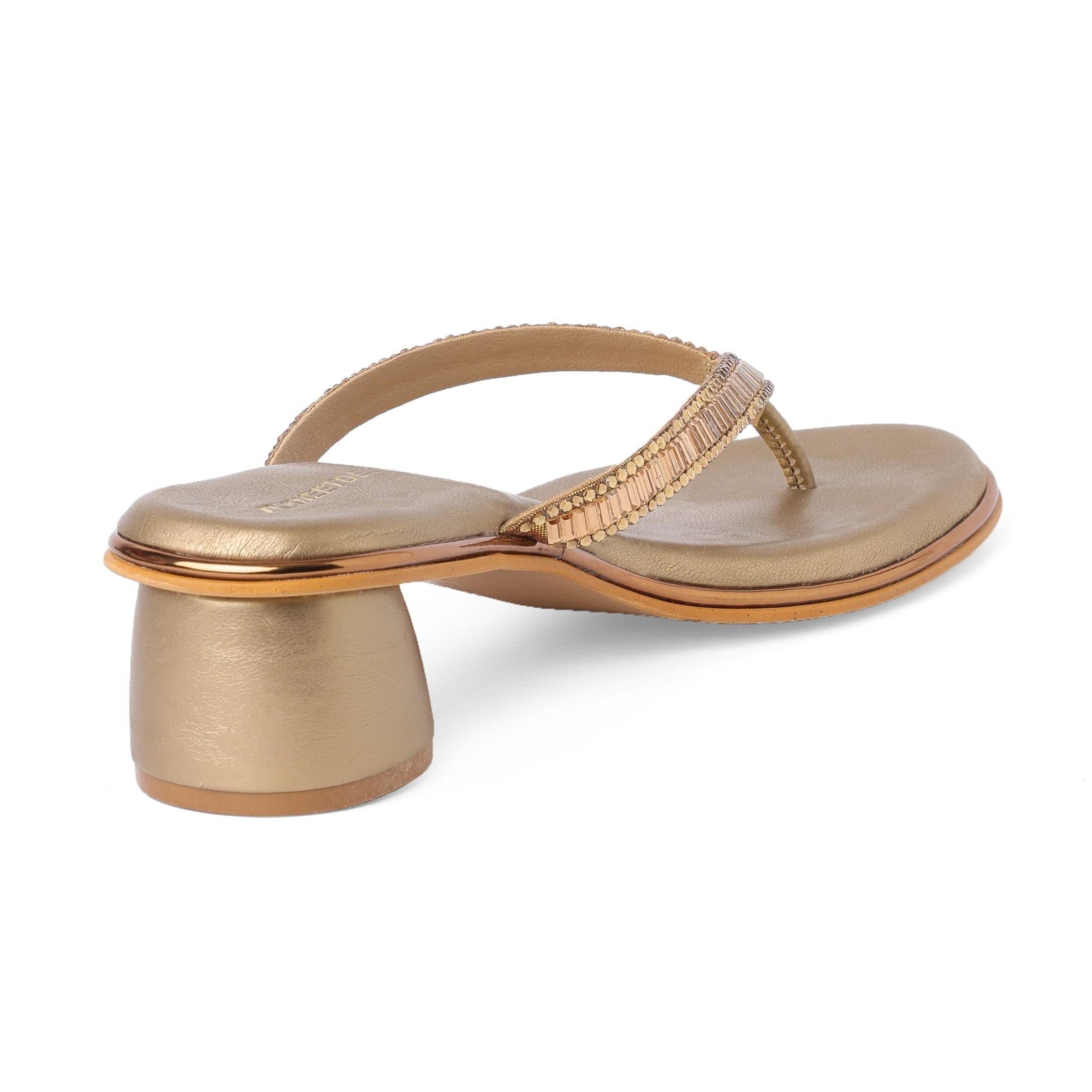 Crystal Studded Cylindrical Heel Thong Sandals