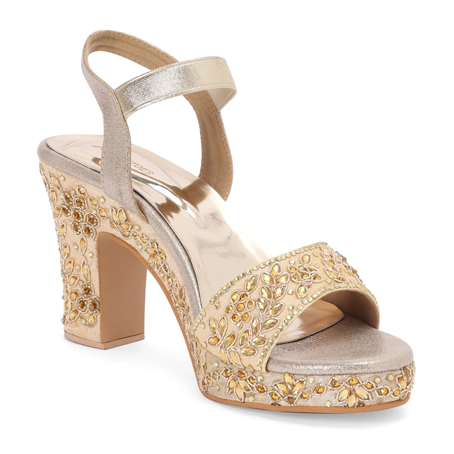 Premium Embellished Gold Block Heel Sandals