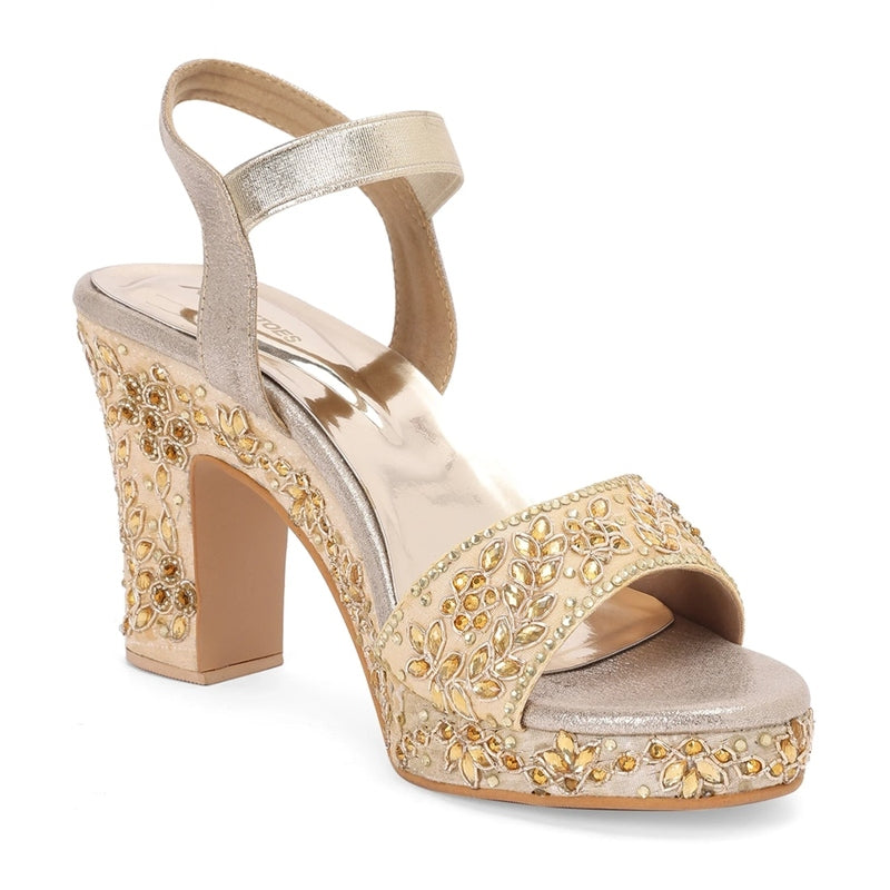 Champagne Gold Handcrafted Embroidered Heels