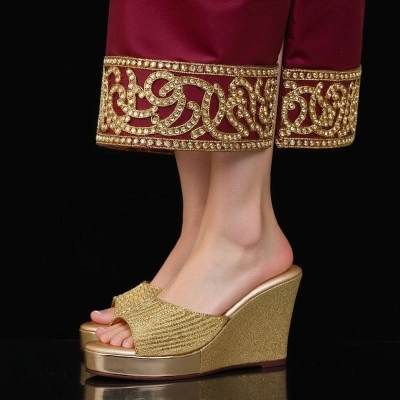 Gleamglow Gold Wedge Heel Sandals