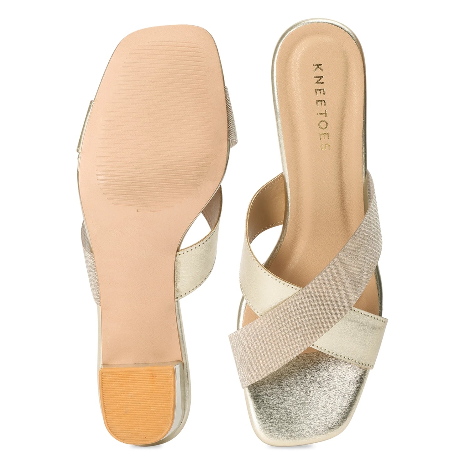 Metallic Gold Block Heel Square-Toe Sandals