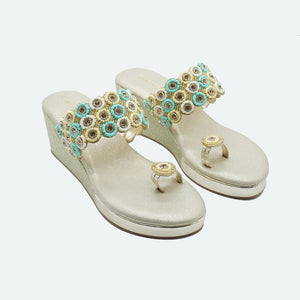 Sparkly Gold Beaded Wedge Sandals