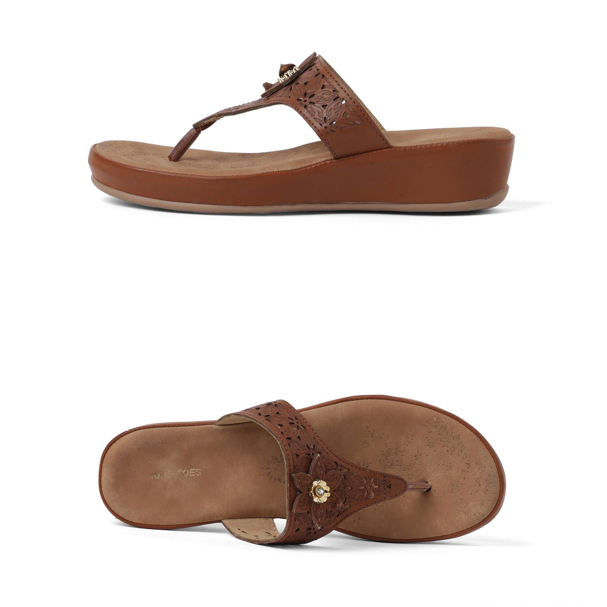 Classic Brown Flower Cut-Work Thong Sandals