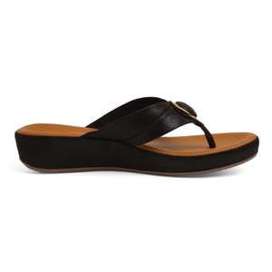 Black Solid Wedge Thong Sandals