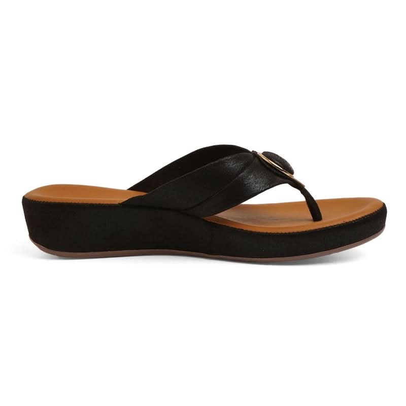 Black Solid Wedge Thong Sandals