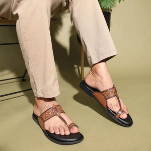 Brown Leather Slip-On Slippers