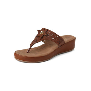 Classic Brown Flower Cut-Work Thong Sandals
