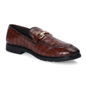 Tan Croc-Embossed Leather Loafers