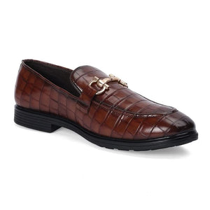 Tan Croc-Embossed Leather Loafers