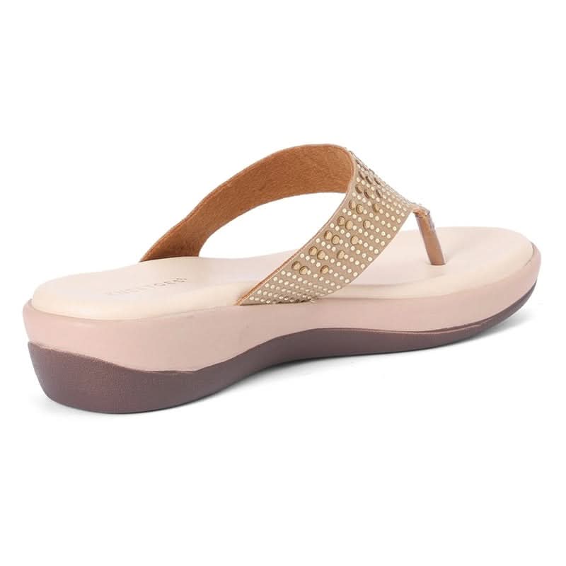 Embellished Beige Wedge Heel Flip-Flops