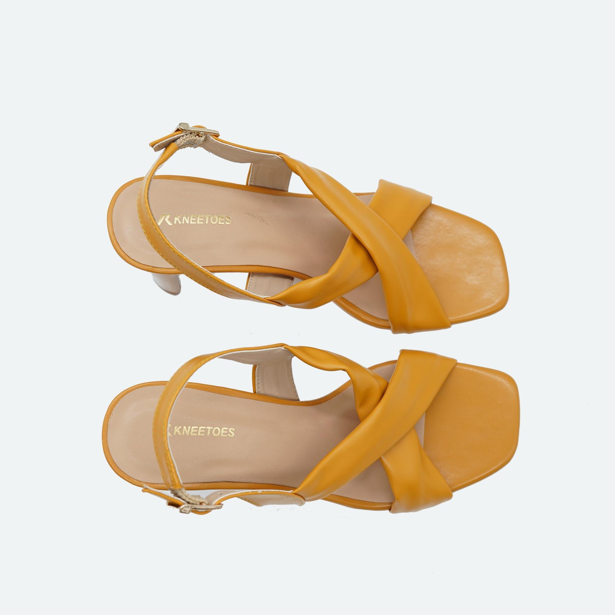 Mustard Solid Criss-Cross Kitten Sandals