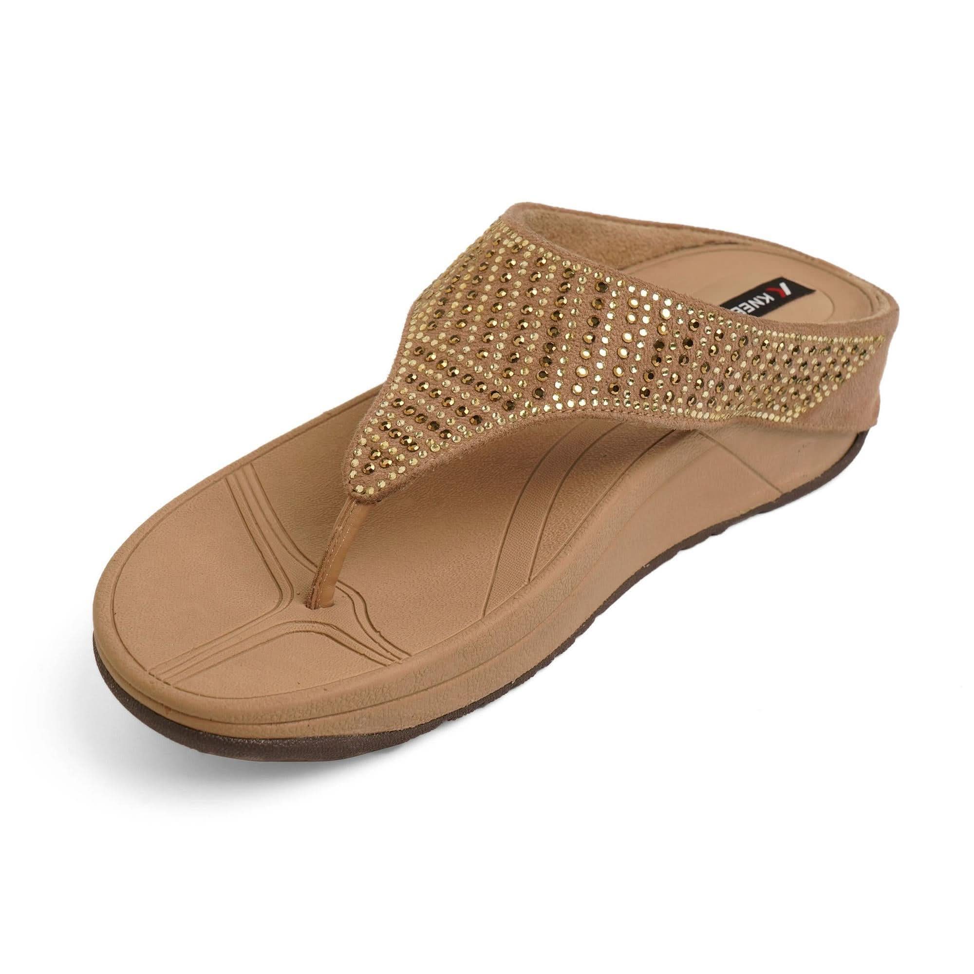 Beige Sparkly Studded Casual Thong Sandals
