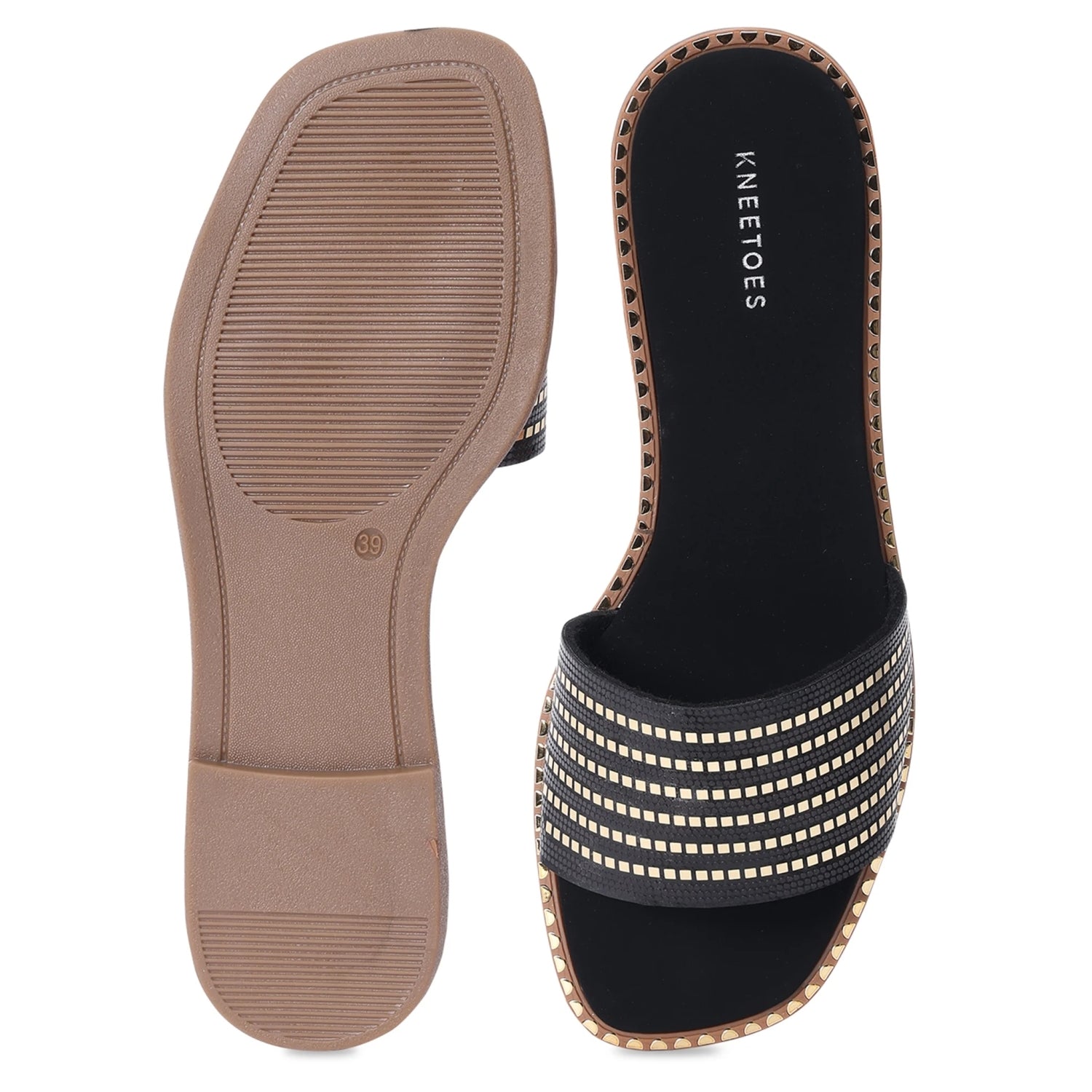 Gold Printed Black Flat Sliders