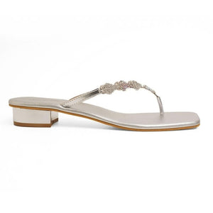 Sparkle Studded Silver Block Heel Sandals