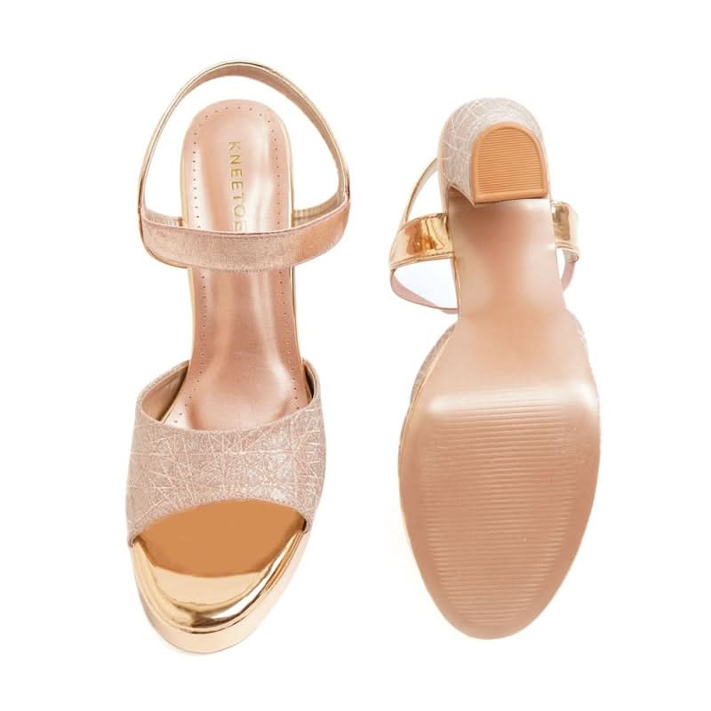 Shimmering Lustrous Rose Gold Block Heels