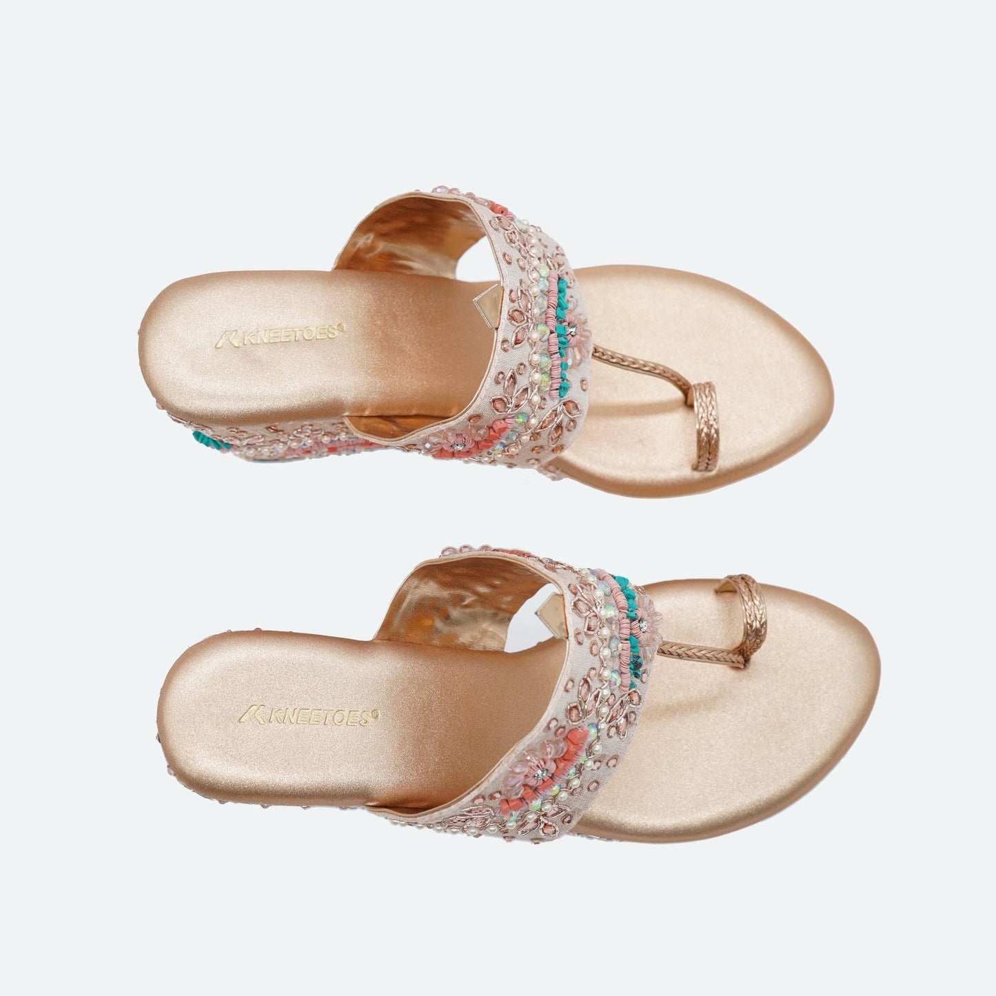 Fusion Beaded Glam Rose-Gold Wedge Heels