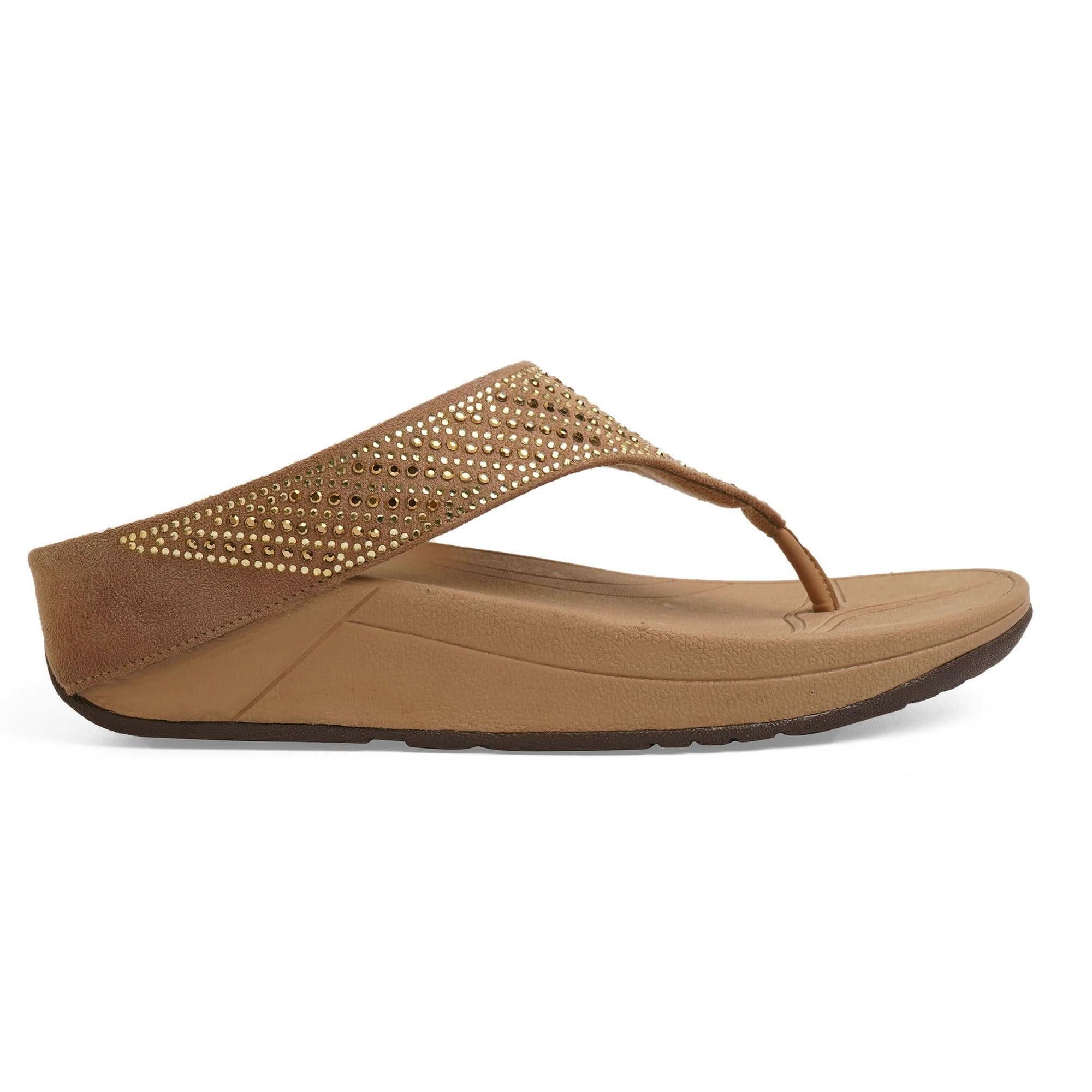 Beige Sparkly Studded Casual Thong Sandals