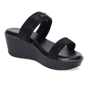 Black Open-Toe Wedge Sandals