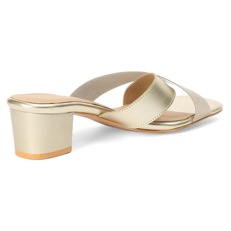 Gold Luxe Crossover Block Heel Sandals