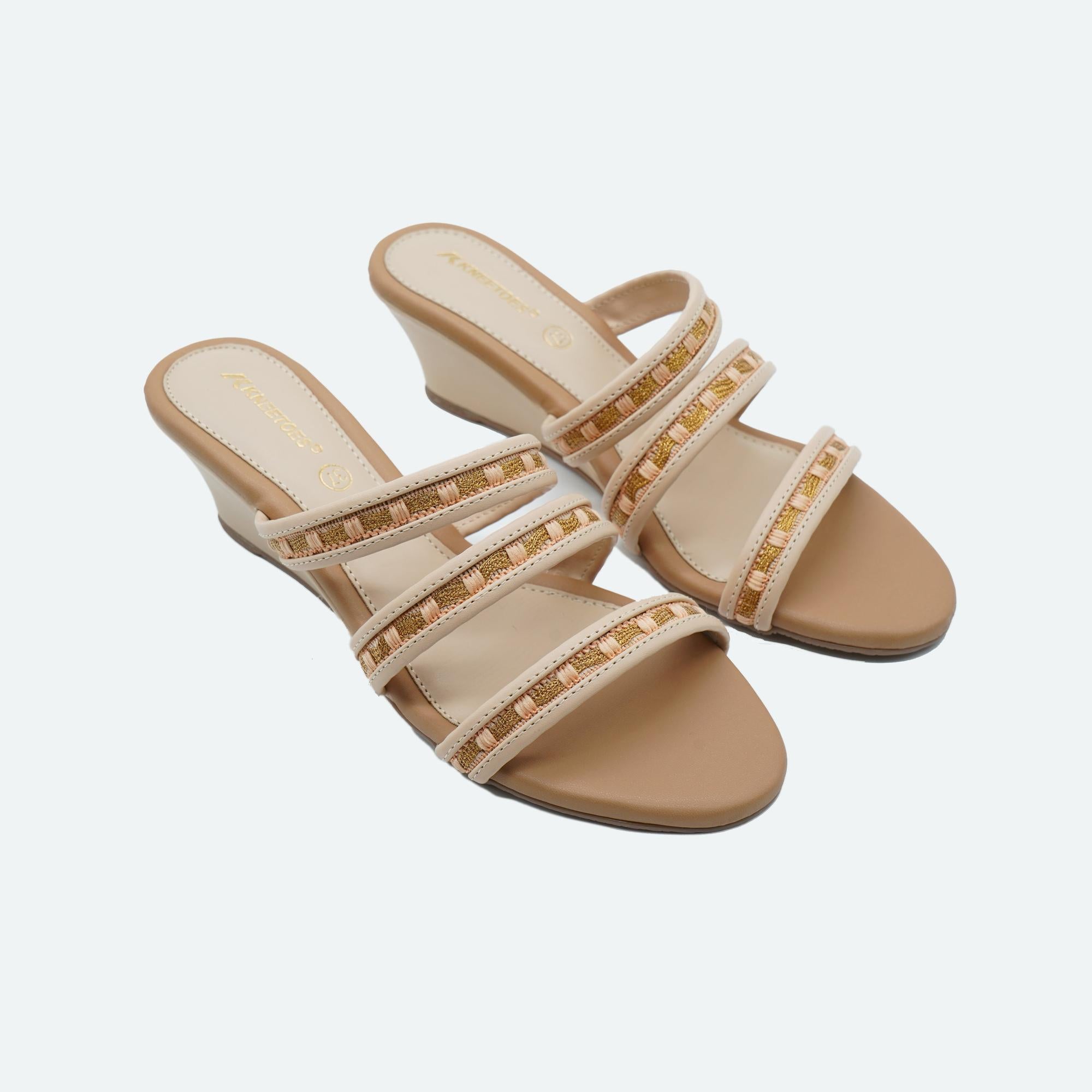 Gemglow Beige Embellished Wedge Sandals