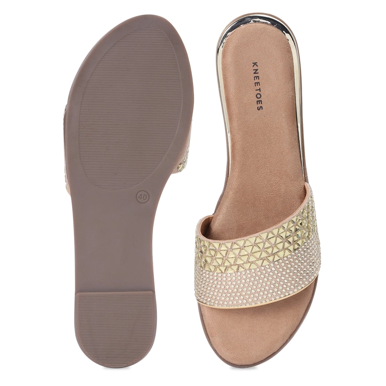 Embellished Gold Comfortable Open-Toe Sliders