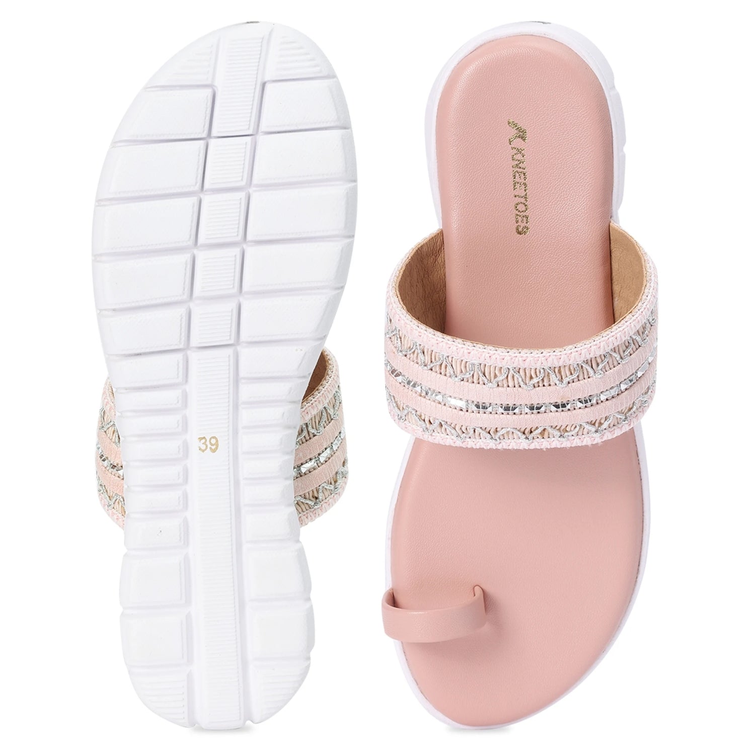 Pink Embellished One-Toe Sandals