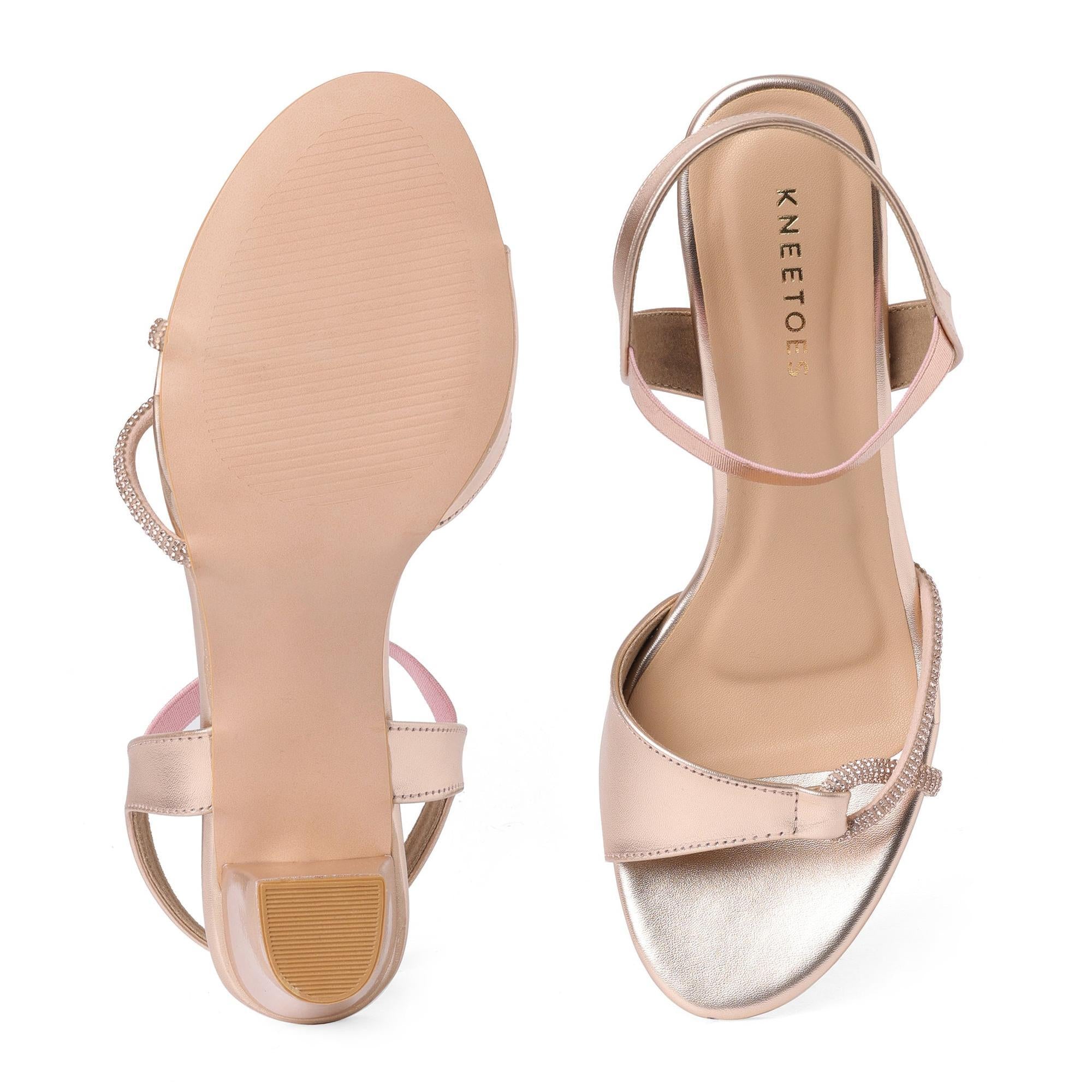 Rose-Gold Embellished Block Heel Sandals